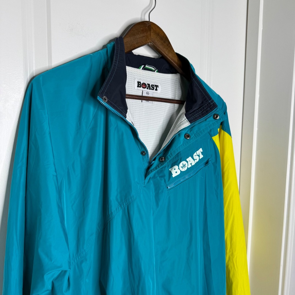 Boast Anorak‎ Pullover Jacket Teal Yellow Color Block Windbreaker Men's XXL